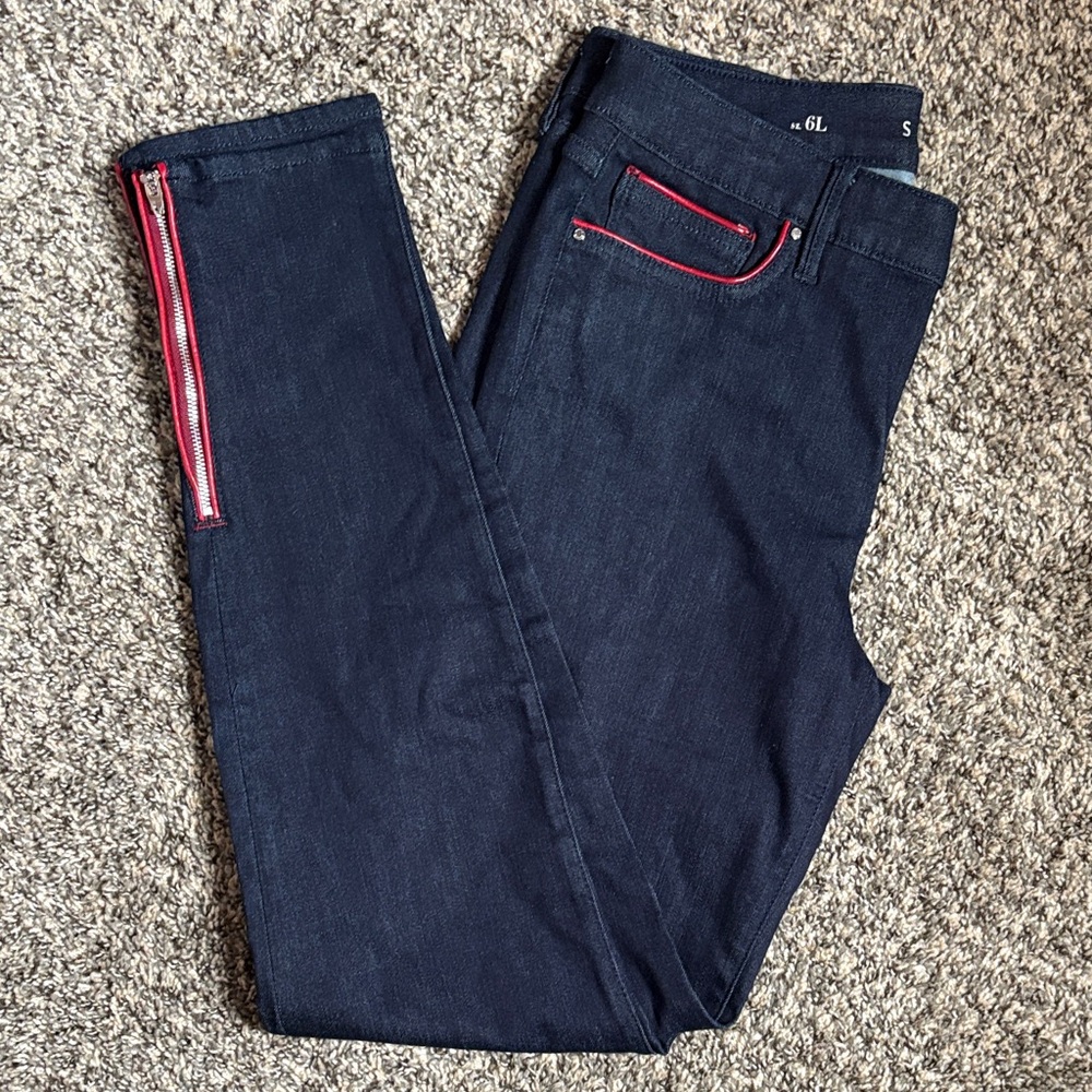 White House Black Market Dark Blue Skinny Jeans with Red Details